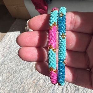 Sashka Co. glass bead bracelet Set in Blue, Pink, and Gold